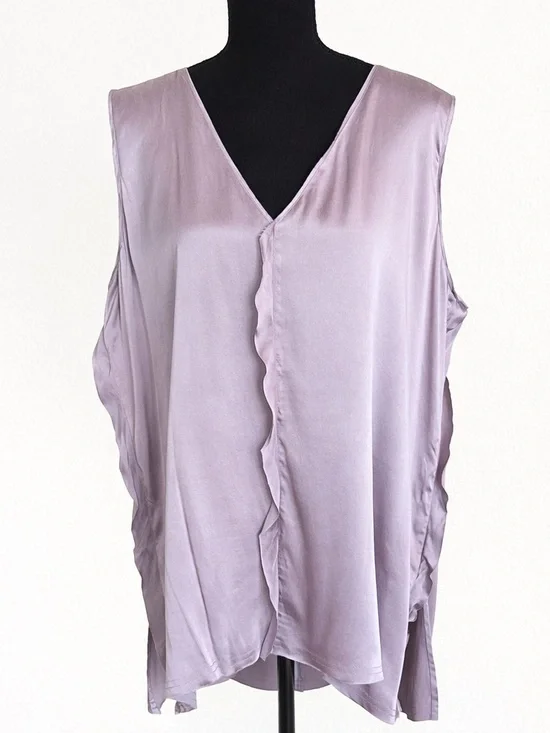 GO Silk Lavender Tunic Blouse XL Raw Edge Seam Sleeveless Top - Picture 2 of 8